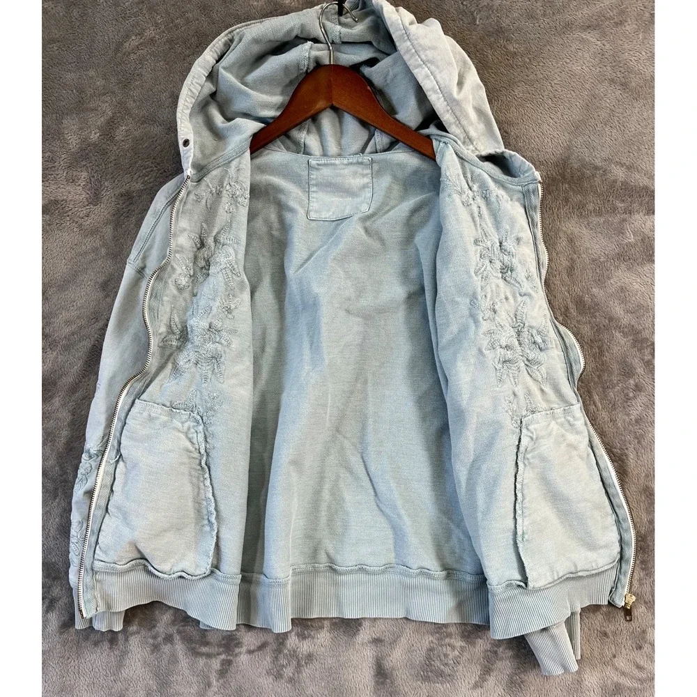 Karyn Seo Hoodie Womens Large Pastel Blue Floral Embroidered Full Zip - Picture 6 of 13